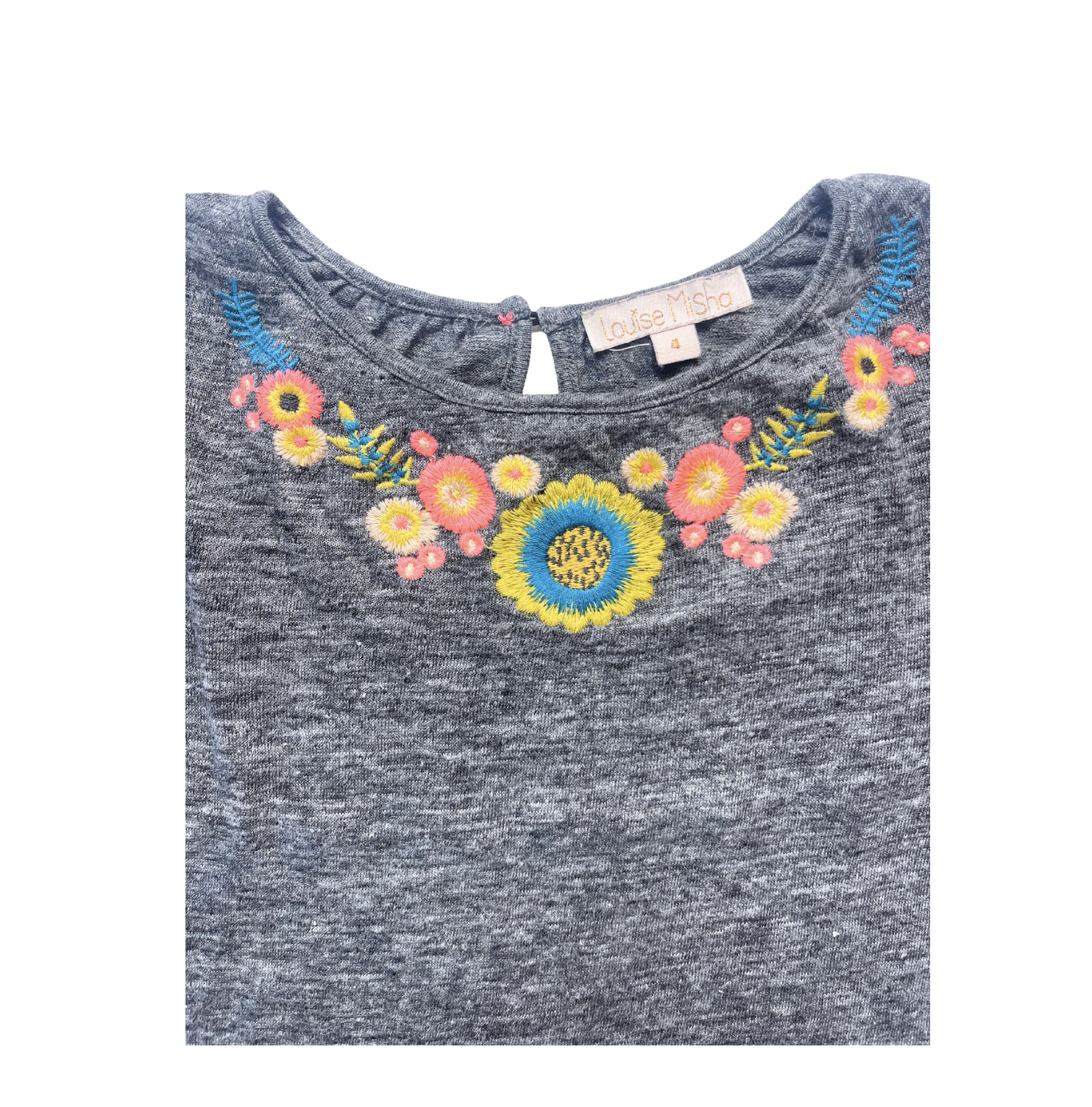 LOUISE MISHA - T shirt manches longues gris brodé - 4 ans