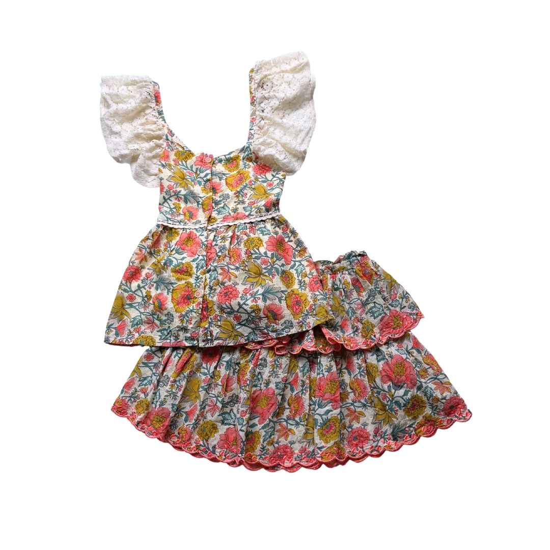 LOUISE MISHA - Ensemble débardeur et jupe à fleurs Jaune, rose et bleu - 10 ans