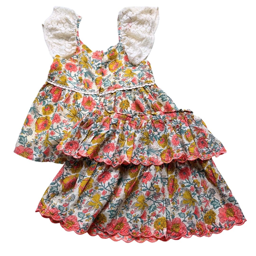 LOUISE MISHA - Set aus Tanktop und Rock mit Blumenmuster in Gelb, Rosa und Blau - 10 Jahre