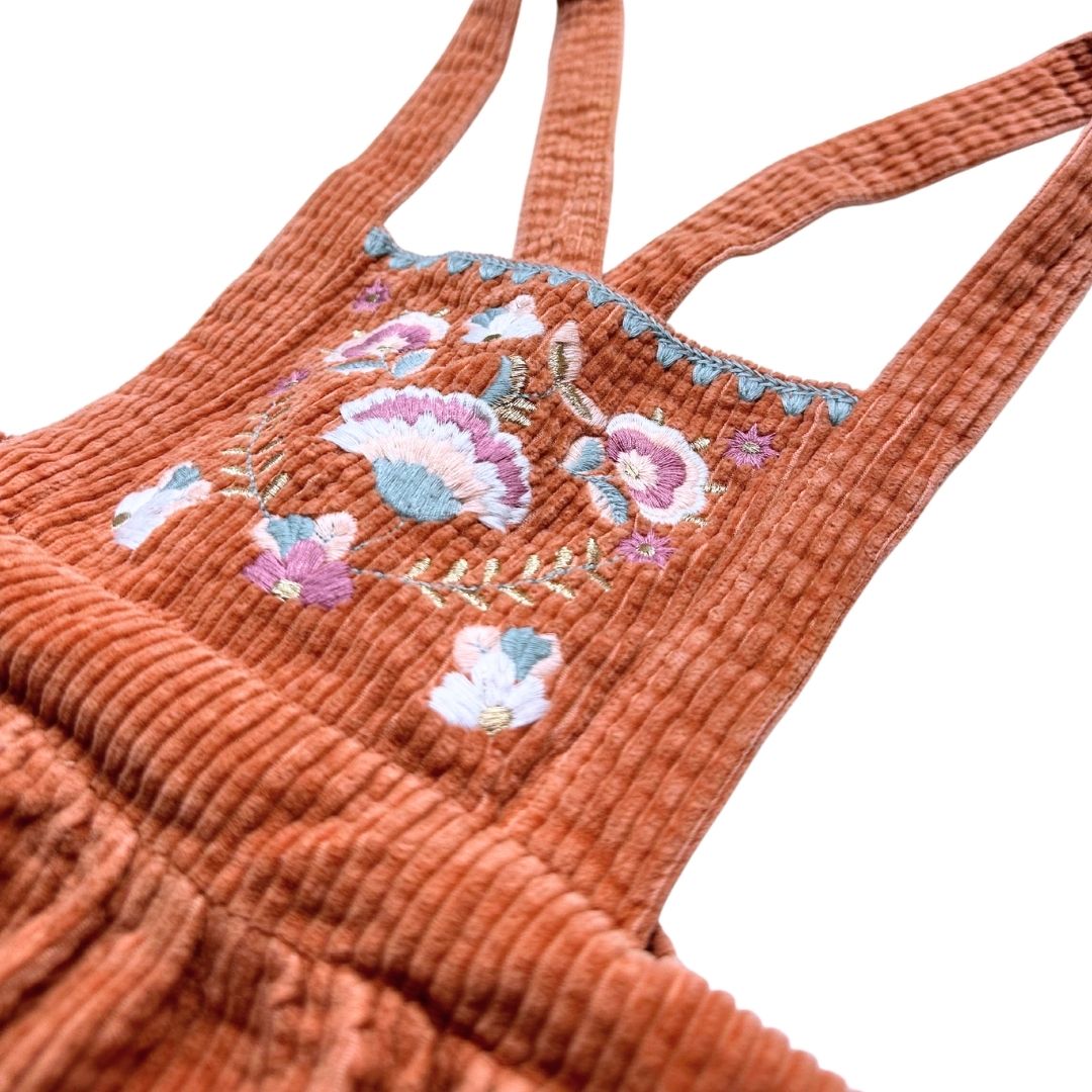 LOUISE MISHA - Jupe en velours rose avec broderies et bretelles - 10 ans