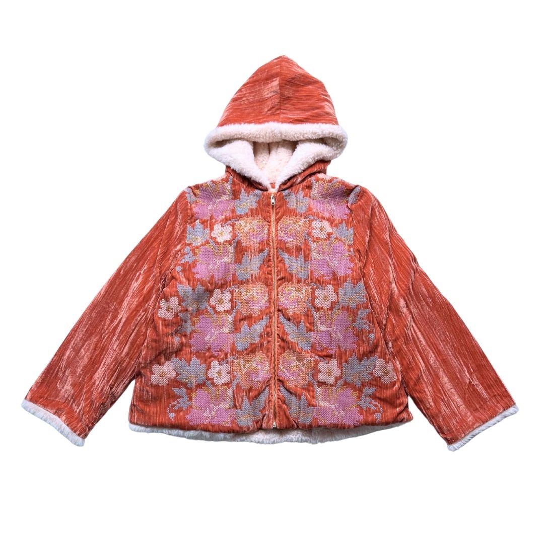 LOUISE MISHA - Veste fourrée en velours rose avec broderies - 10 ans