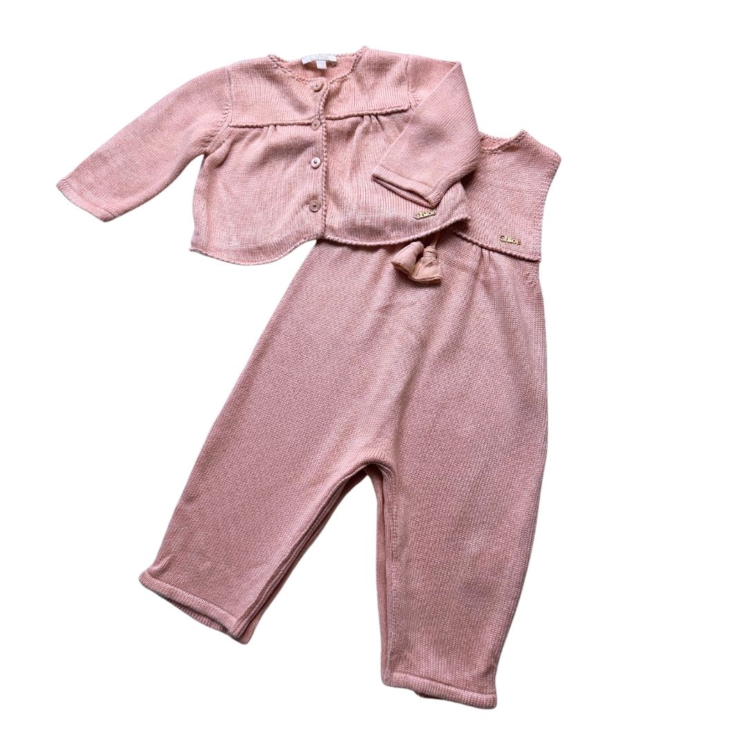 CHLOÉ - Ensemble cardigan et combinaison rose - 6 mois