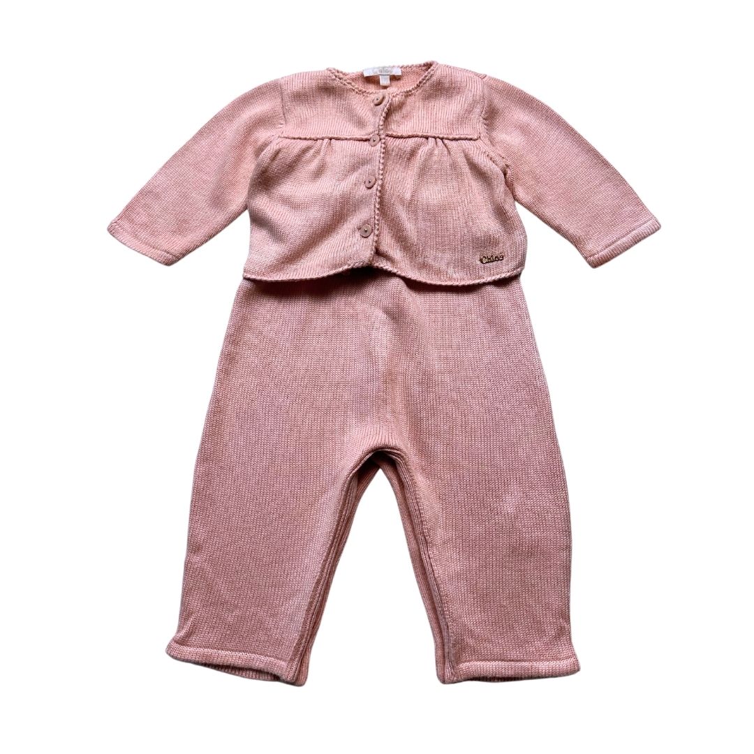 CHLOÉ - Ensemble cardigan et combinaison rose - 6 mois