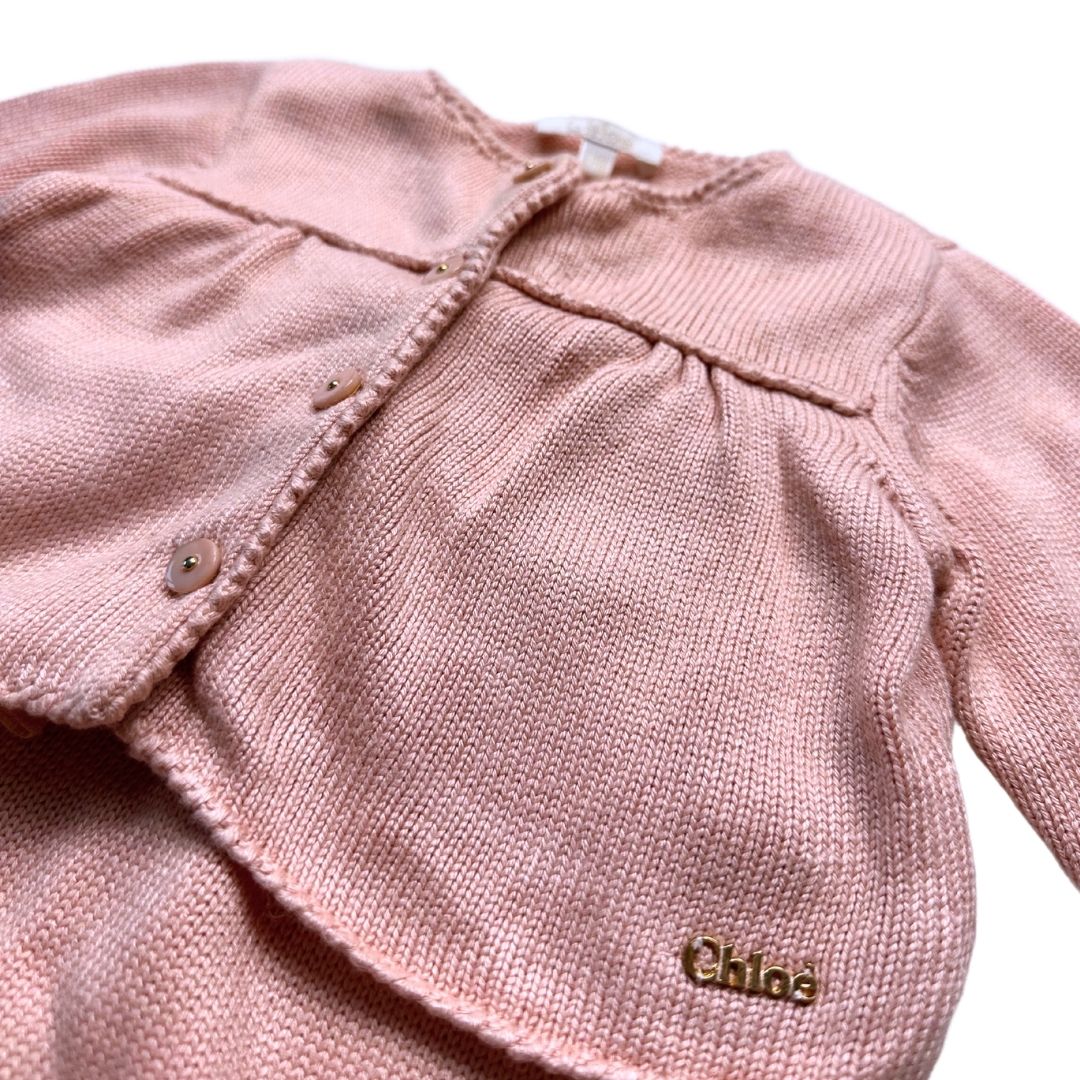 CHLOÉ - Ensemble cardigan et combinaison rose - 6 mois