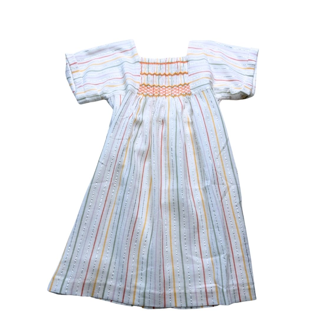 BONPOINT - Neues weiß gestreiftes und besticktes Kleid - 8 Jahre