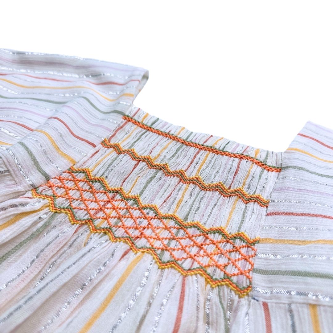 BONPOINT - Neues weiß gestreiftes und besticktes Kleid - 8 Jahre