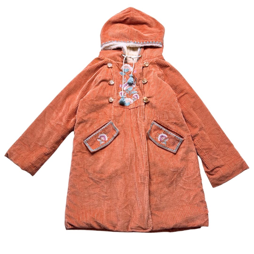 LOUISE MISHA - Manteau fourré en velours rose et broderies - 10 ans
