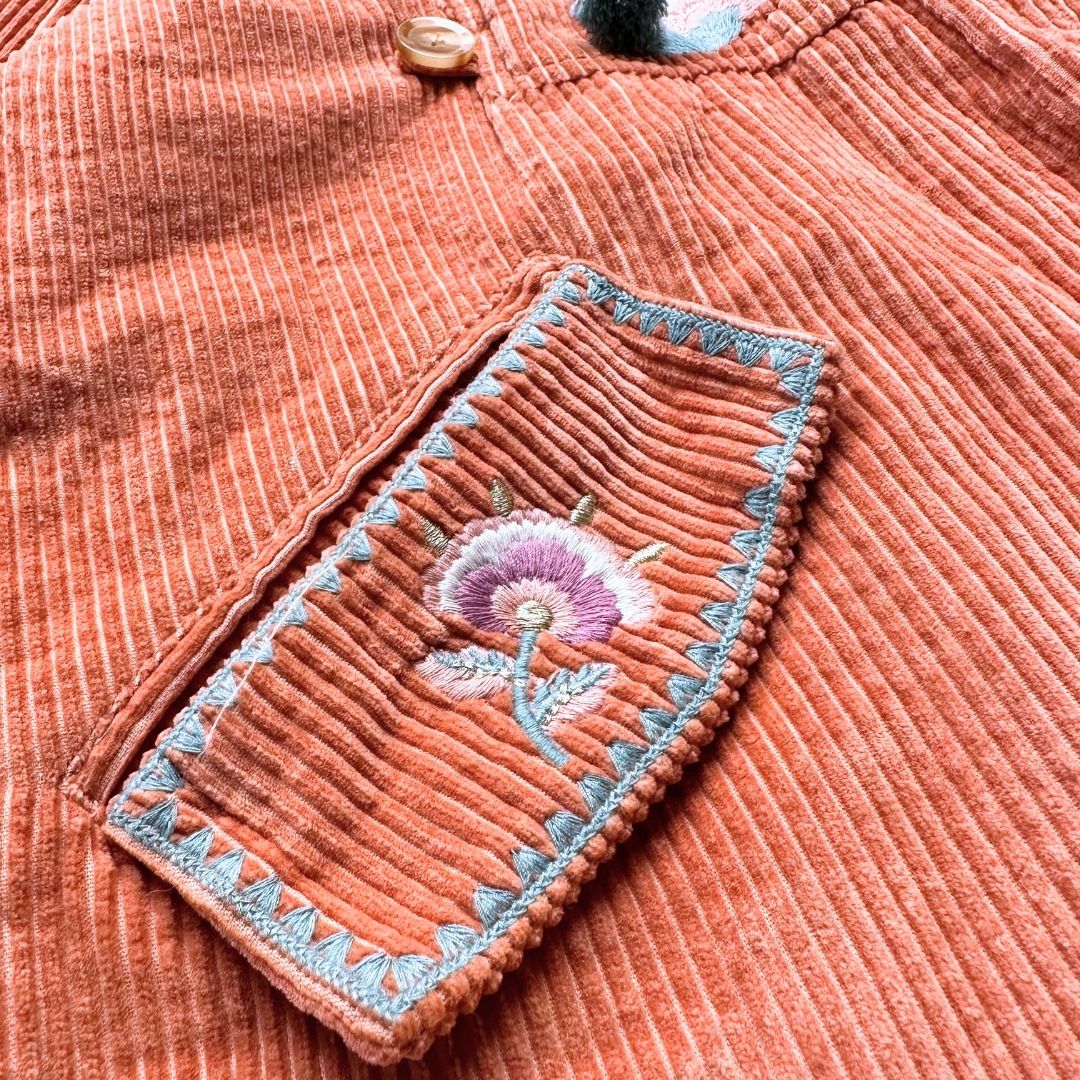 LOUISE MISHA - Rosa Mantel mit Samt- und Stickereifutter, 10 Jahre