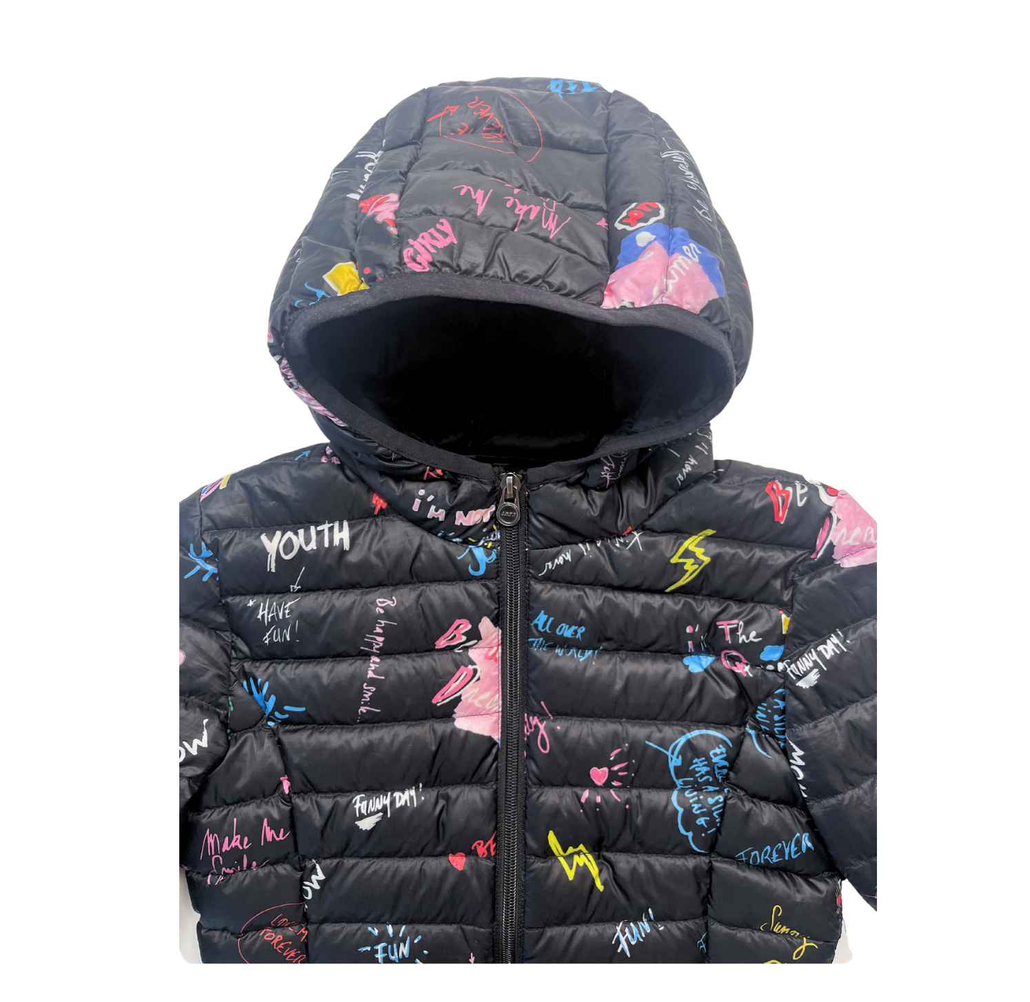 JOTT - Doudoune à capuche légère noire « Girl Power » - 8/10 ans