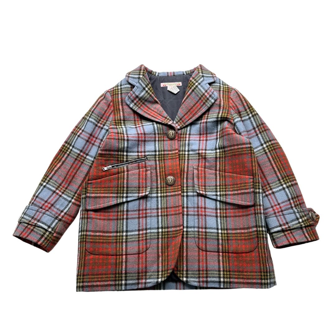 BONPOINT - Manteau à carreaux en laine bleu rouge et vert - 6 ans
