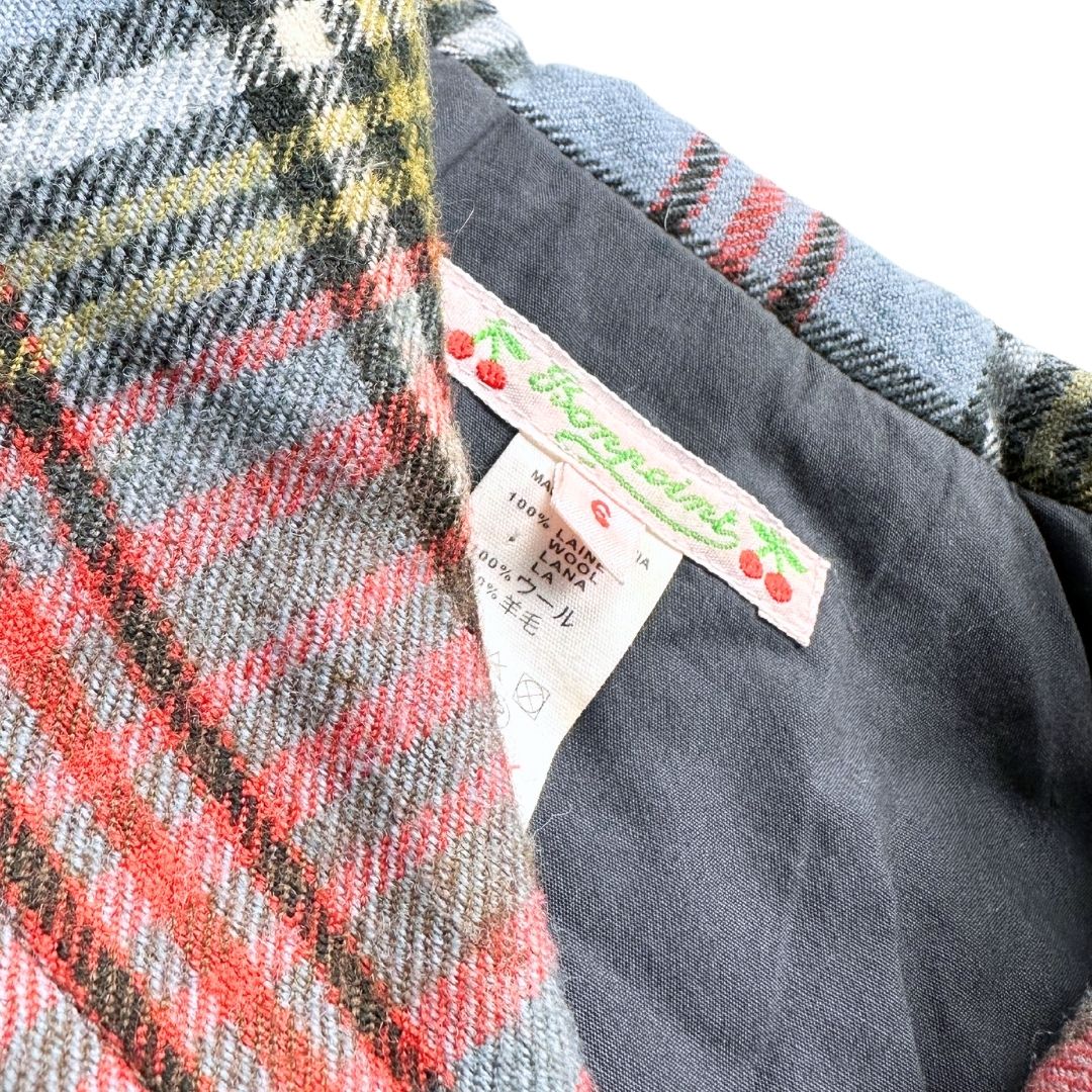 BONPOINT - Manteau à carreaux en laine bleu rouge et vert - 6 ans