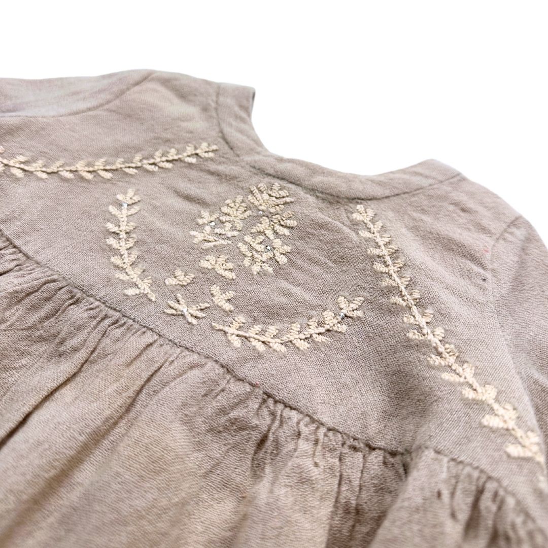 BONPOINT - Braunes Wollkleid mit Stickerei - 2 Jahre