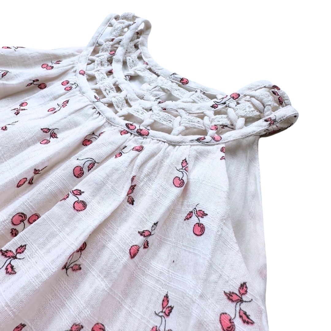 BONPOINT - Long white dress with cherry patterns - 8 years