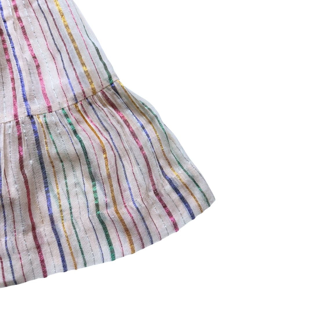 BONPOINT - Robe crème à rayures multicolores et fil doré - 3 ans