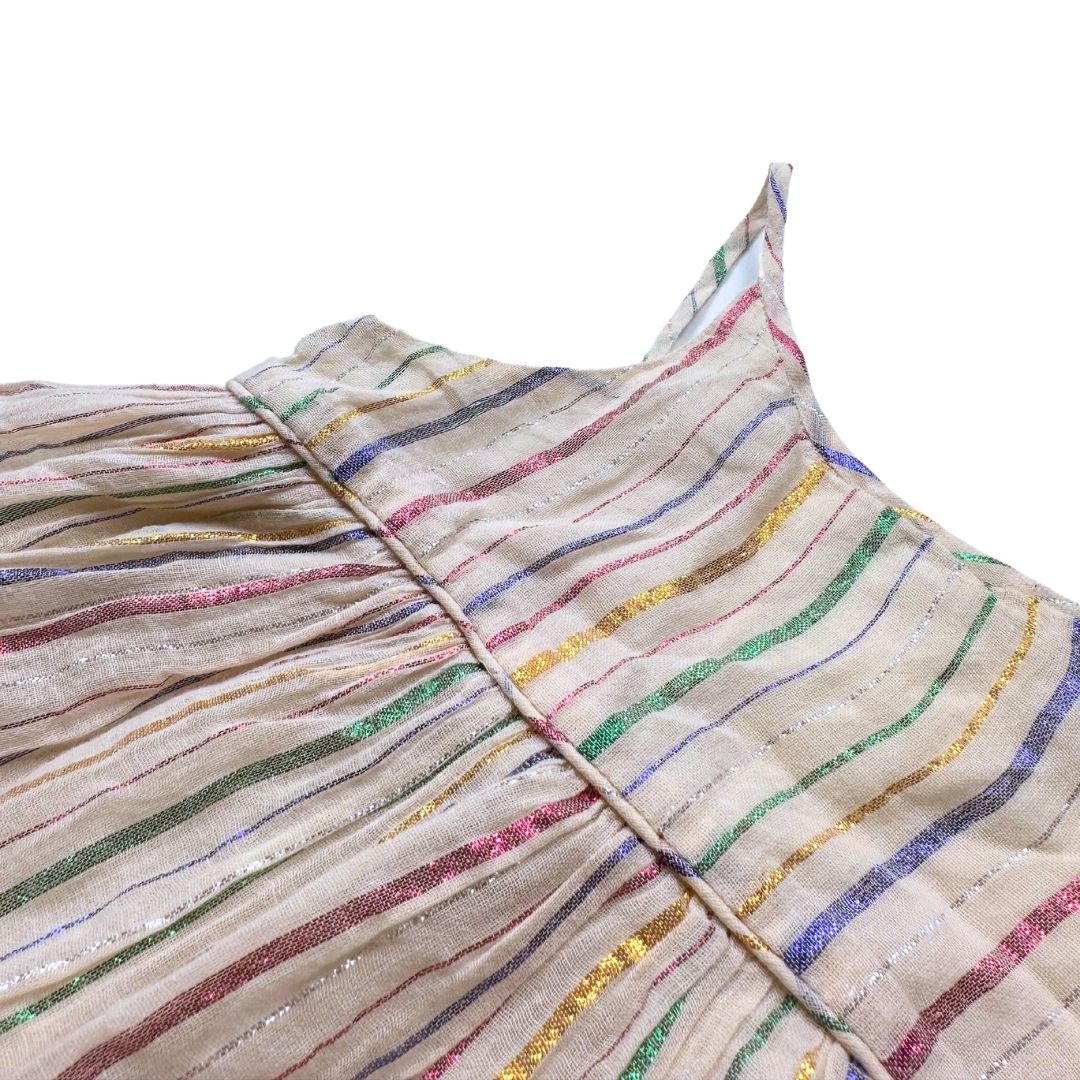 BONPOINT - Robe crème à rayures multicolores et fil doré - 3 ans