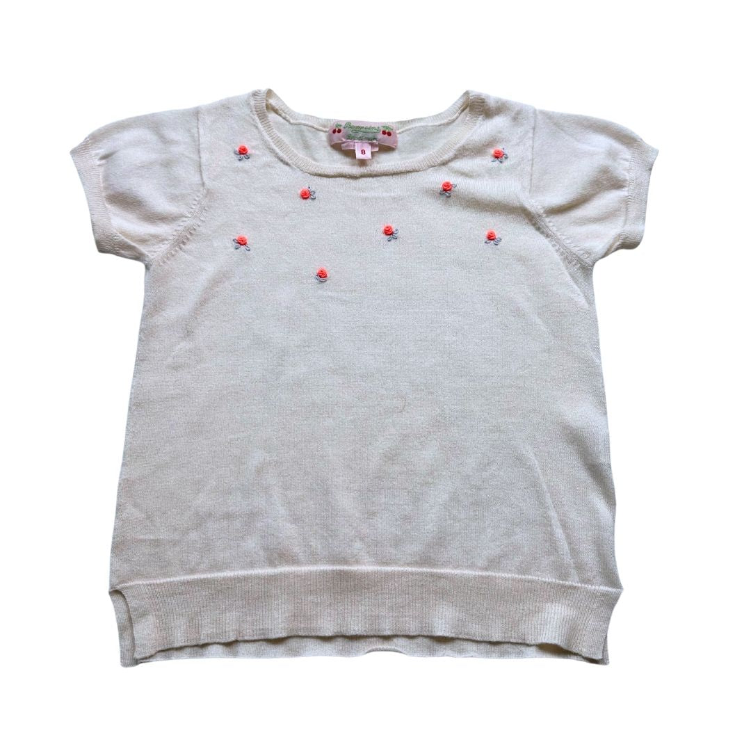 BONPOINT - Cremefarbenes T-Shirt mit gestickten Rosen - 8 Jahre
