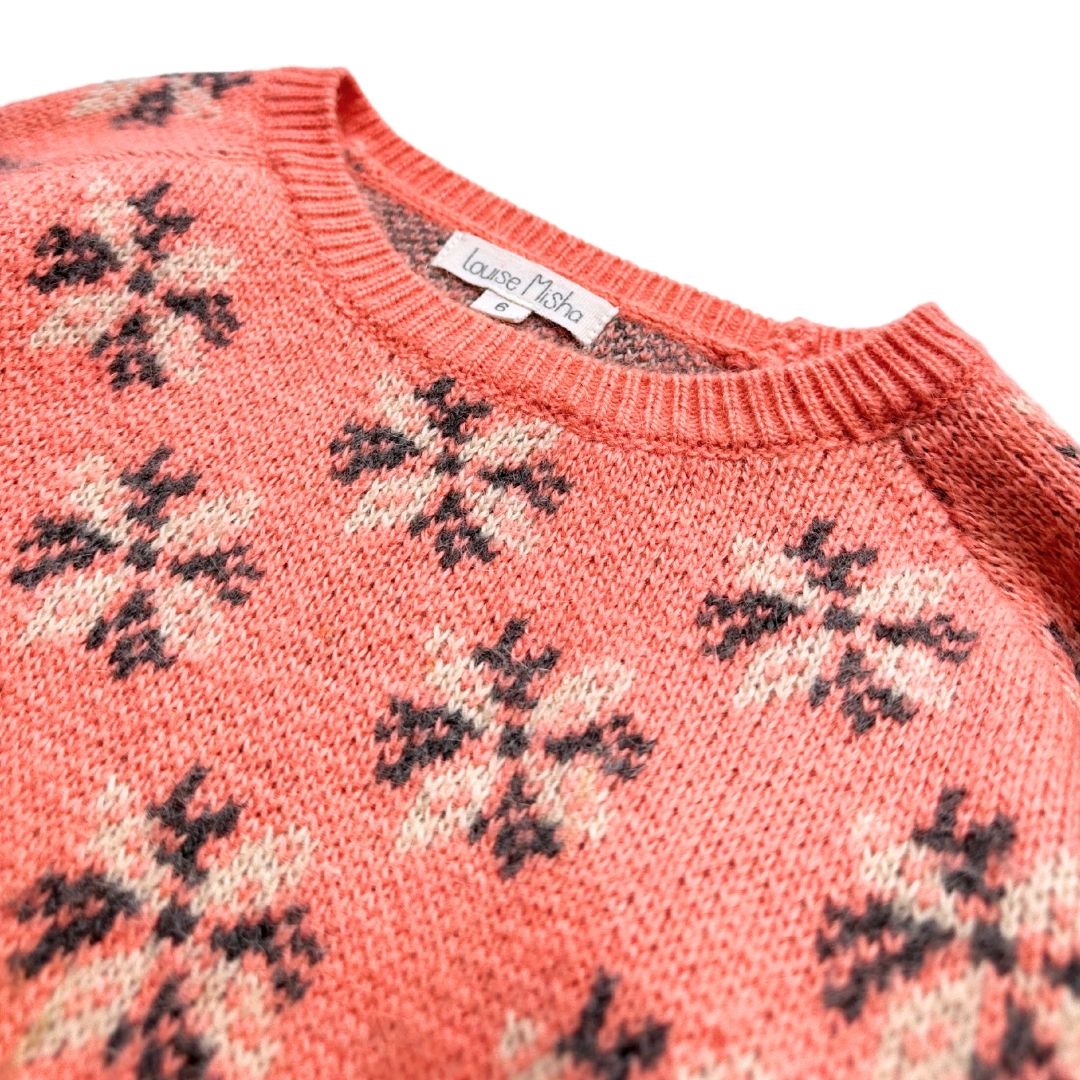 LOUISE MISHA - Pull rose à motifs en angora - 6 ans