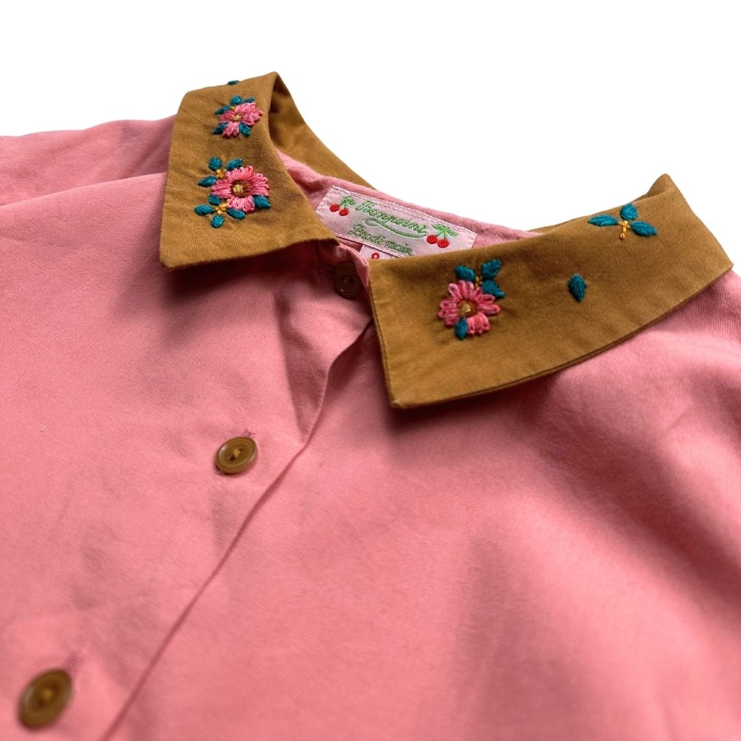 BONPOINT - Robe Rose et marron col brodé - 8 ans