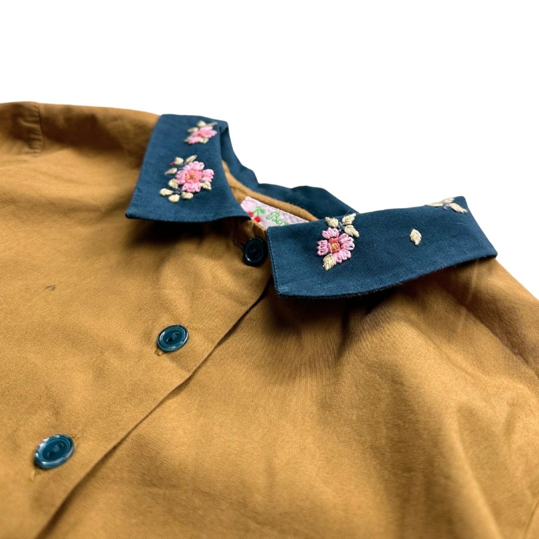 BONPOINT - Robe bleu et marron col brodé - 4 ans