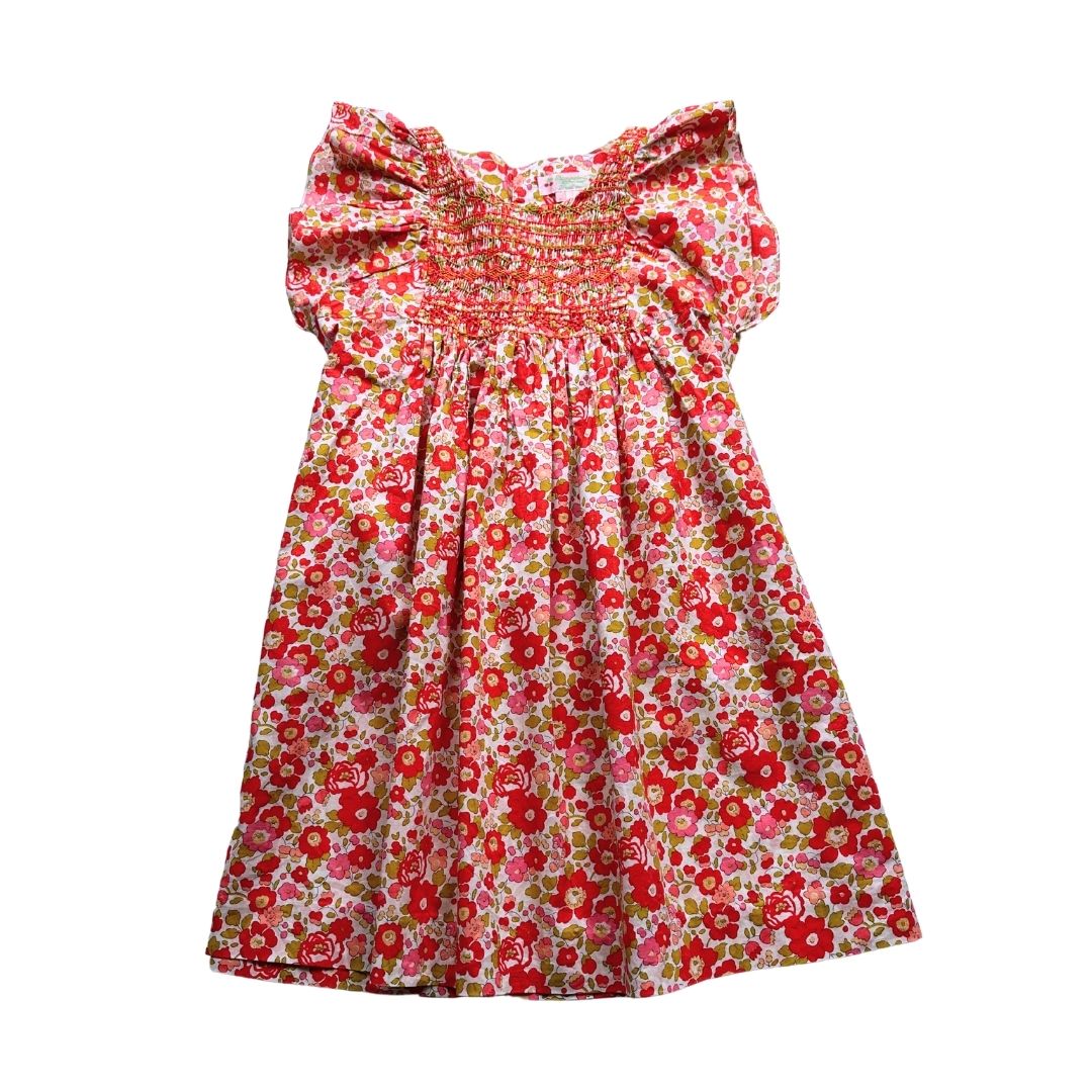 BONPOINT - Robe à fleurs roses et rouges et broderies - 8 ans