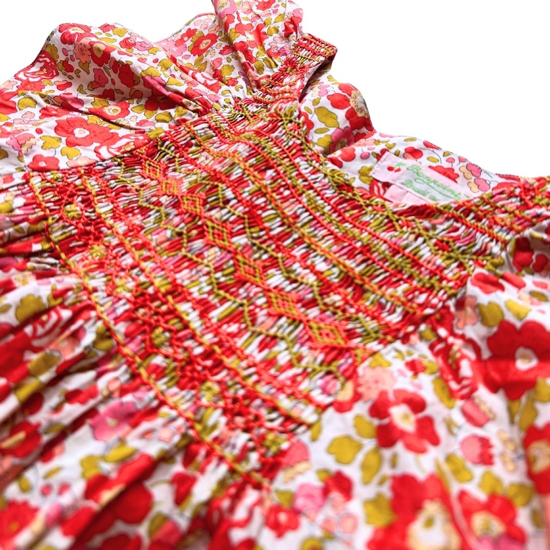 BONPOINT - Robe à fleurs roses et rouges et broderies - 8 ans