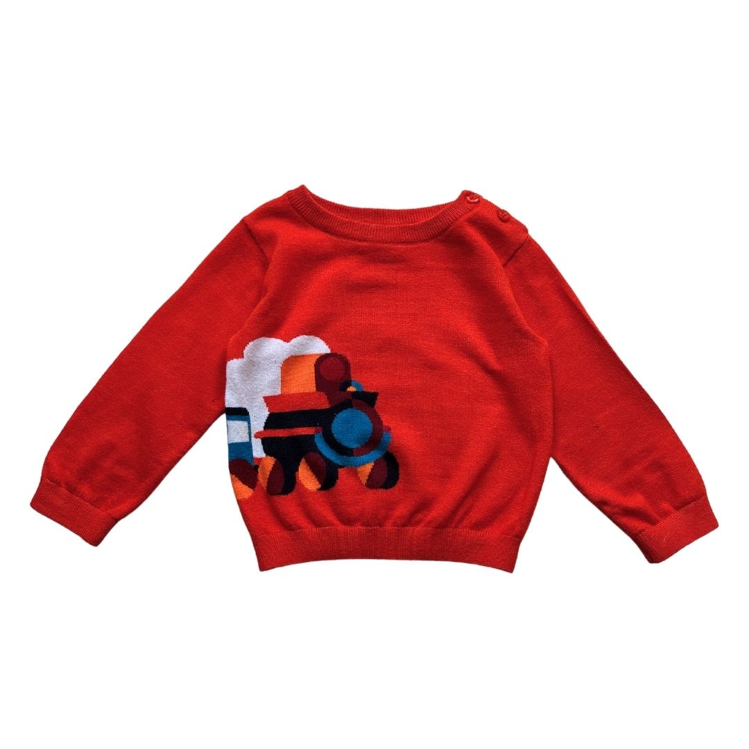 JACADI - Red printed train sweater - 2 years