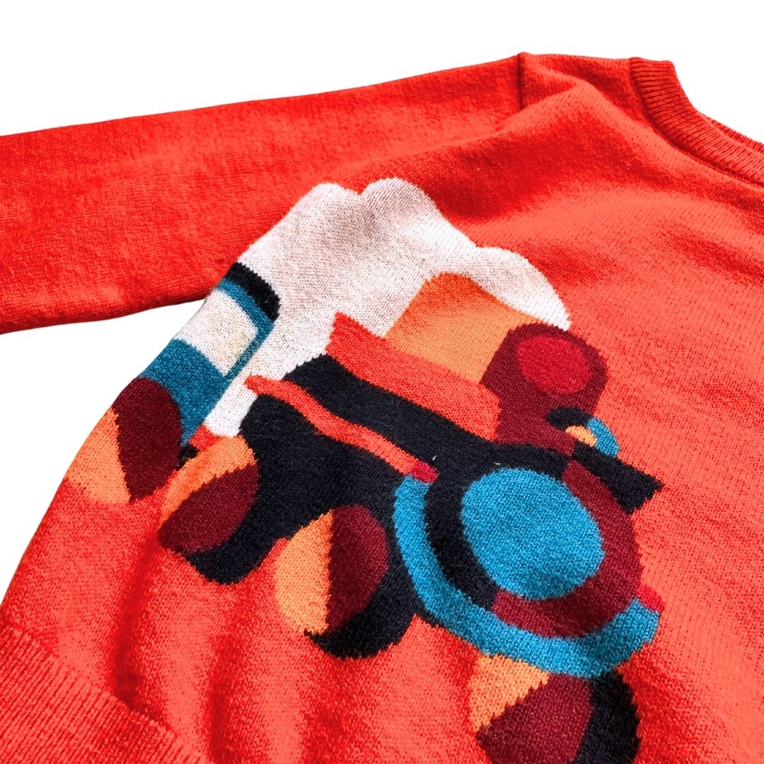 JACADI - Red printed train sweater - 2 years