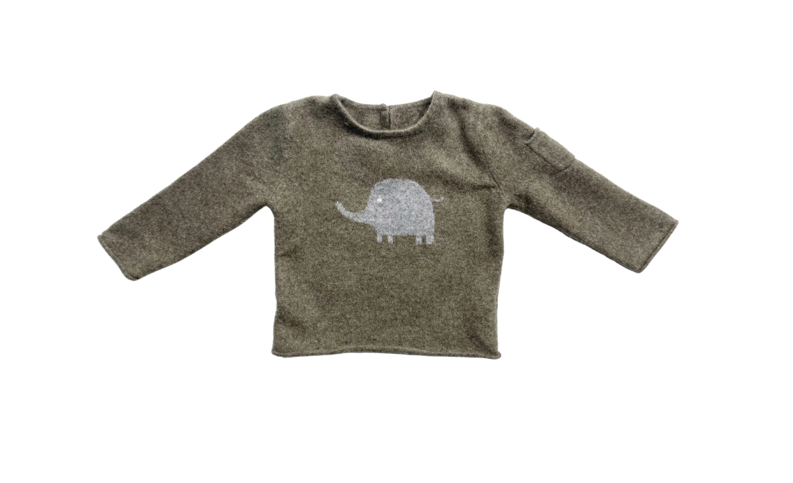 VINTAGE - Pull en cachemire kaki motif éléphant - 6/12 mois
