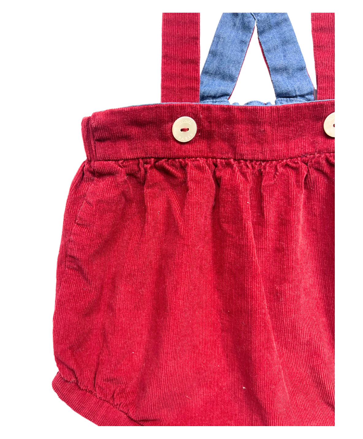 JACADI - Bloomer à bretelles rouges en velours - 6 mois