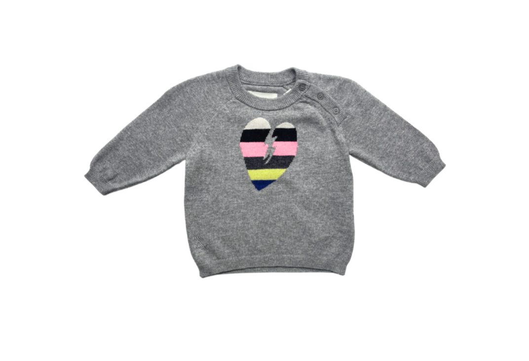 ZADIG & VOLTAIRE - Grau gestreifter Pullover mit Herzen - 9 Monate