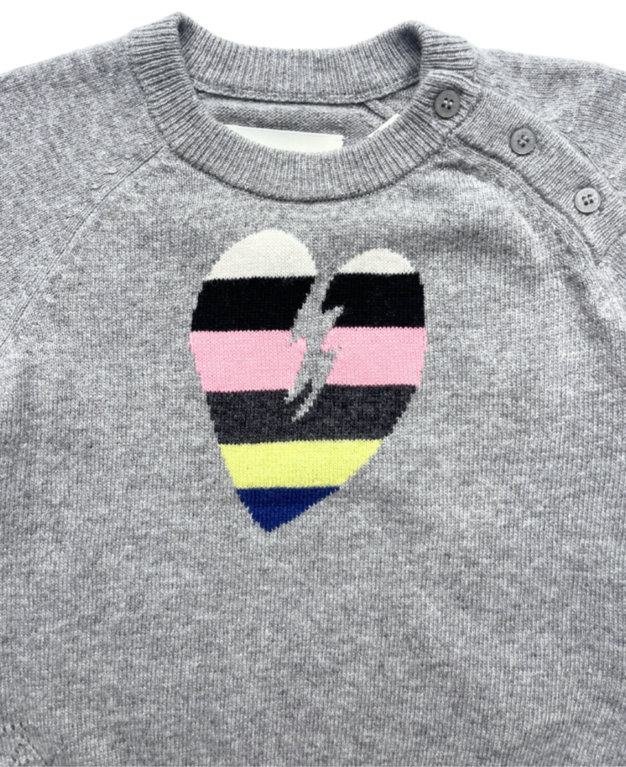 ZADIG & VOLTAIRE - Grau gestreifter Pullover mit Herzen - 9 Monate