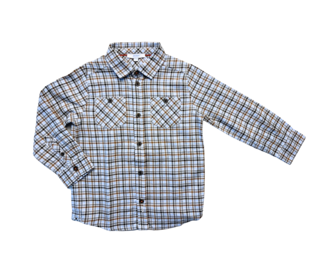 JACADI - Blau kariertes Baumwollhemd - 4 Jahre