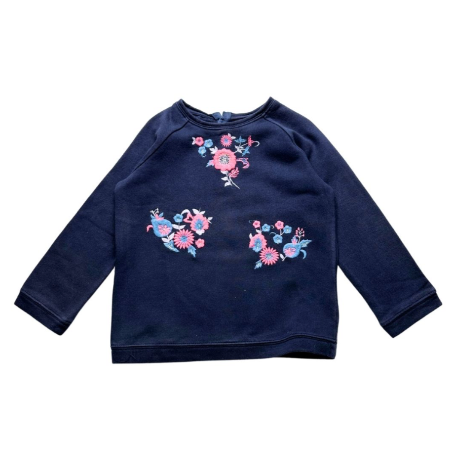 LOUISE MISHA - Sweat bleu marine avec fleurs brodés - 4 ans