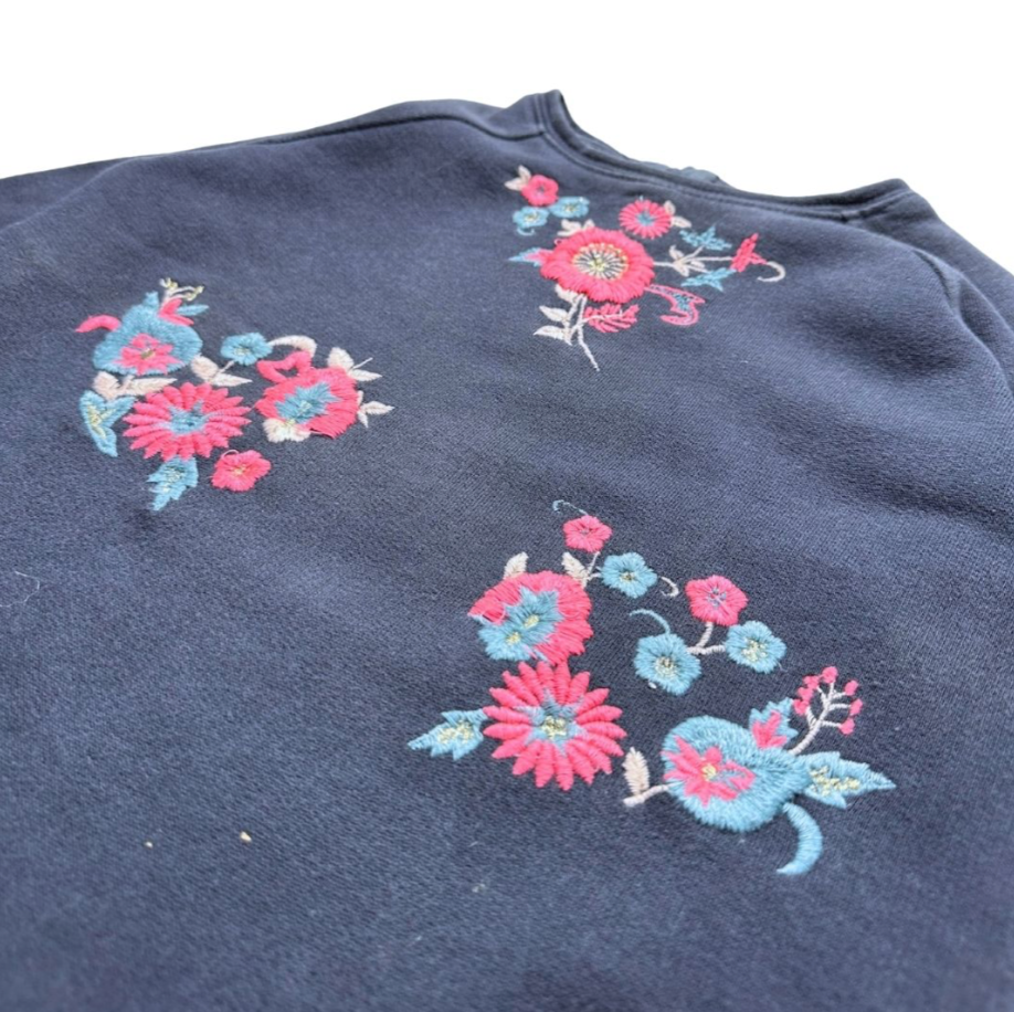 LOUISE MISHA - Sweat bleu marine avec fleurs brodés - 4 ans