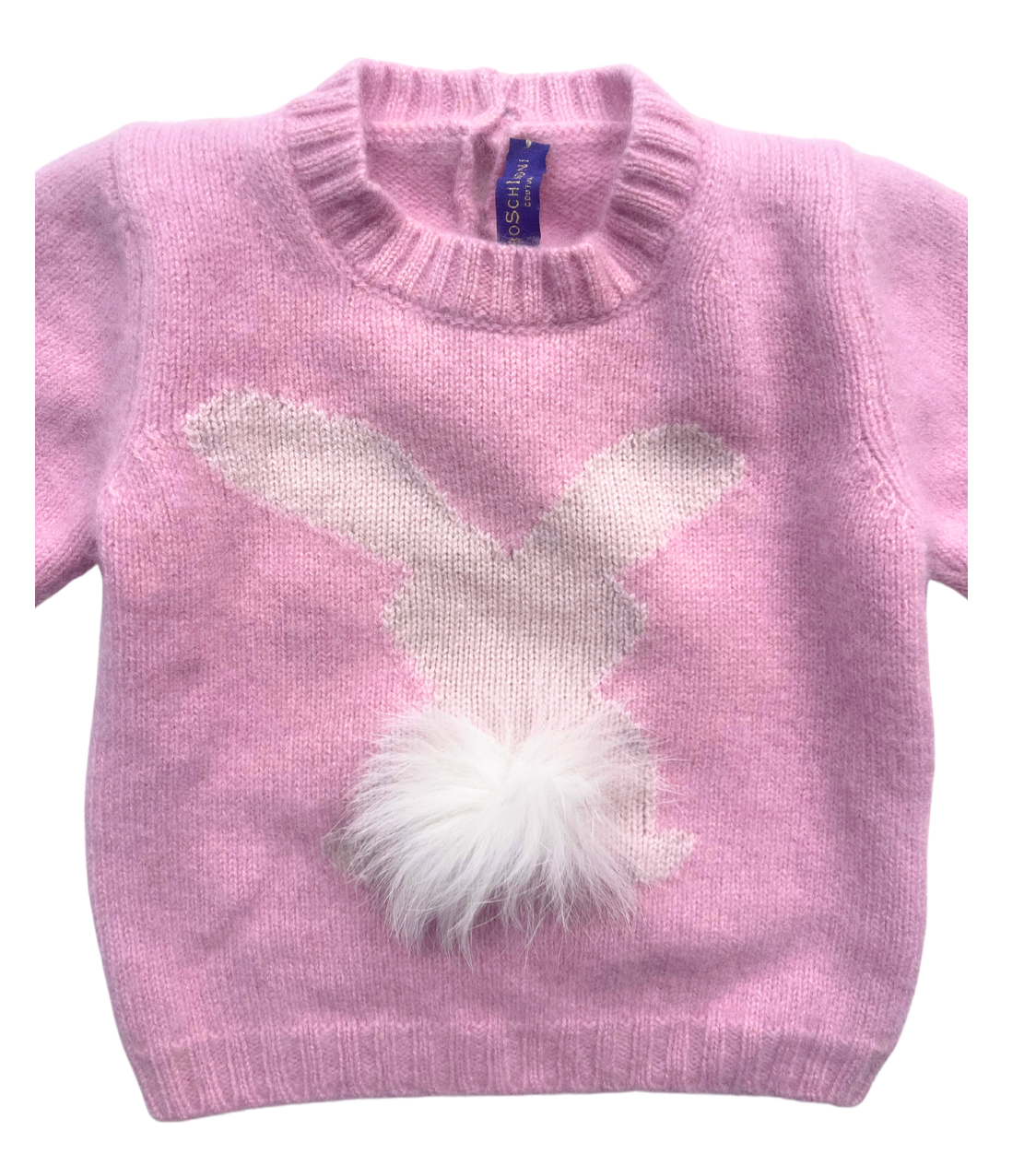 BOSCHINONI - Pull en cachemire rose motif lapin - 9 mois