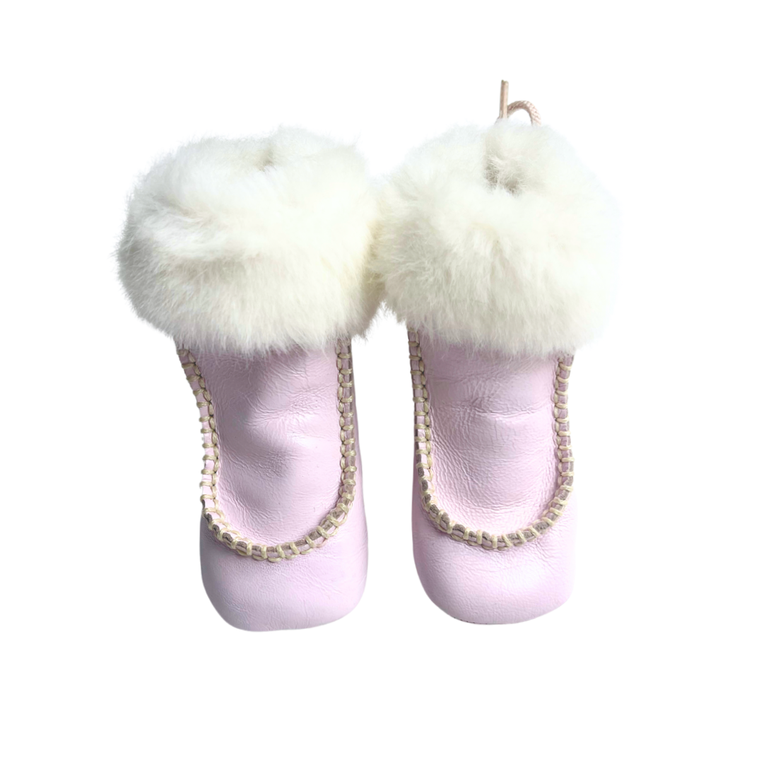 BABY DIOR - Chaussons en cuir roses fourrés - 18