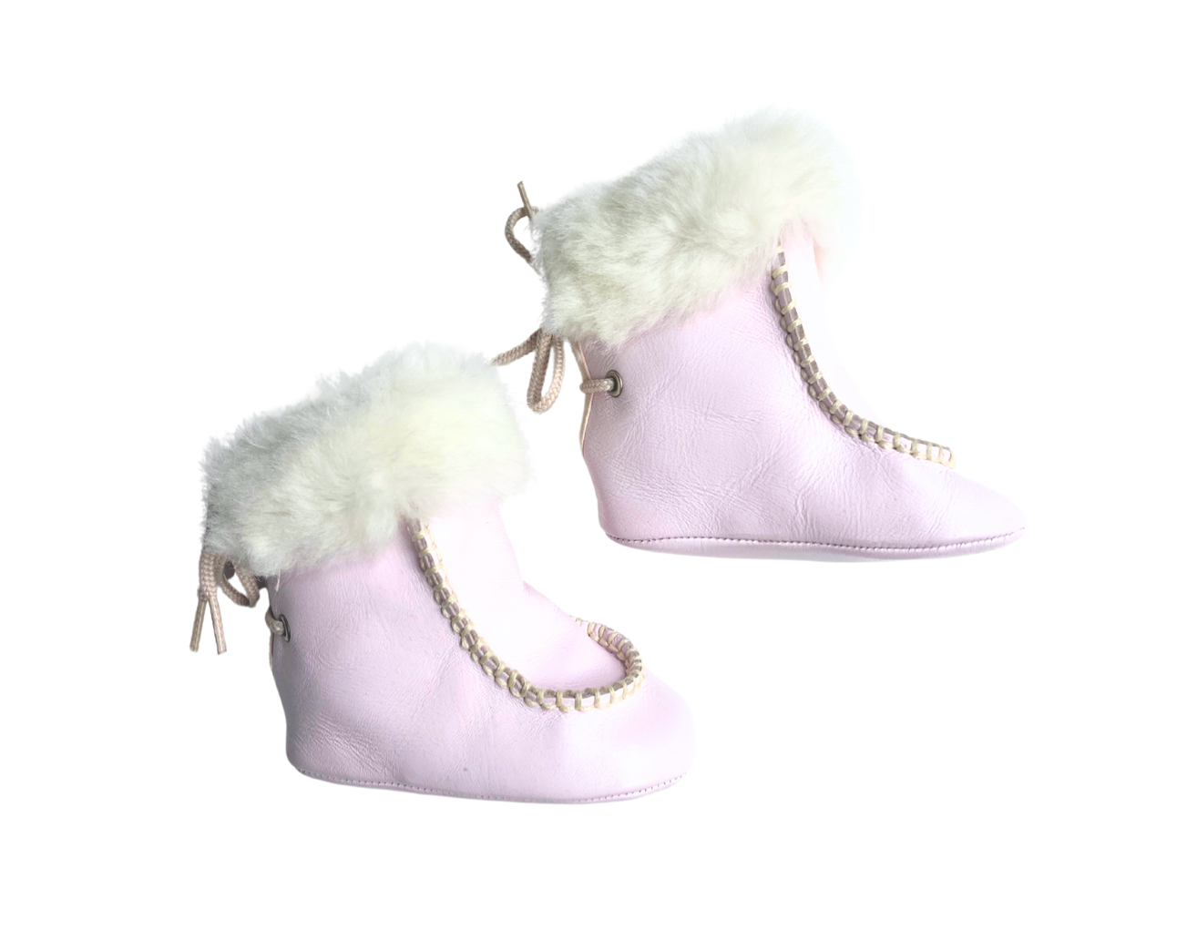 BABY DIOR - Chaussons en cuir roses fourrés - 18