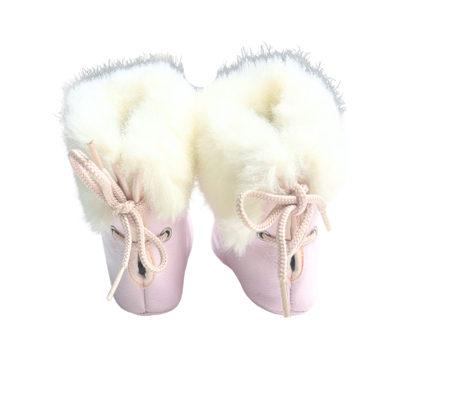 BABY DIOR - Chaussons en cuir roses fourrés - 18