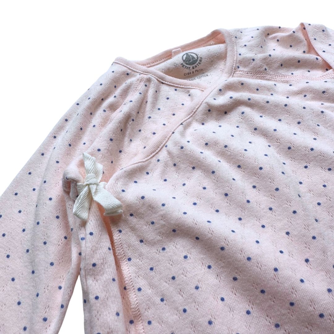 PETIT BATEAU - Pink pajama set with blue polka dots - 12 months
