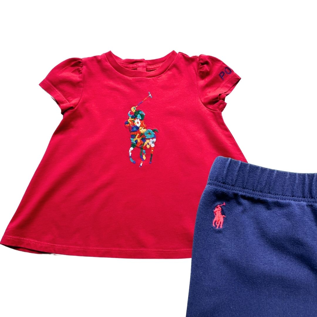 RALPH LAUREN - Ensemble blouse rose et legging bleu - 18 mois