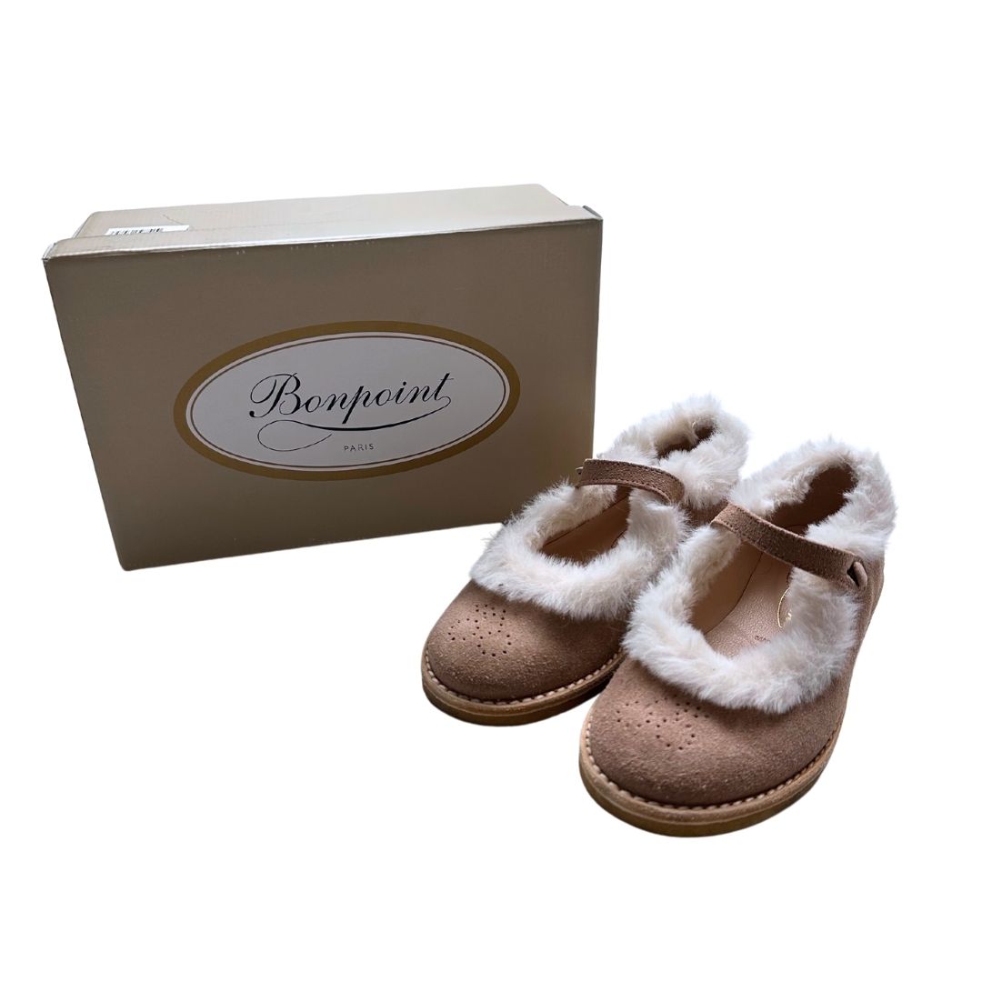 BONPOINT - Ballerines roses et fourrure blanche - 28