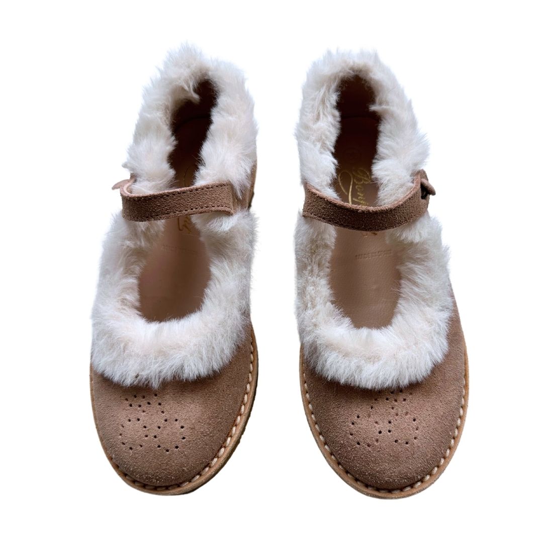 BONPOINT - Ballerines roses et fourrure blanche - 28