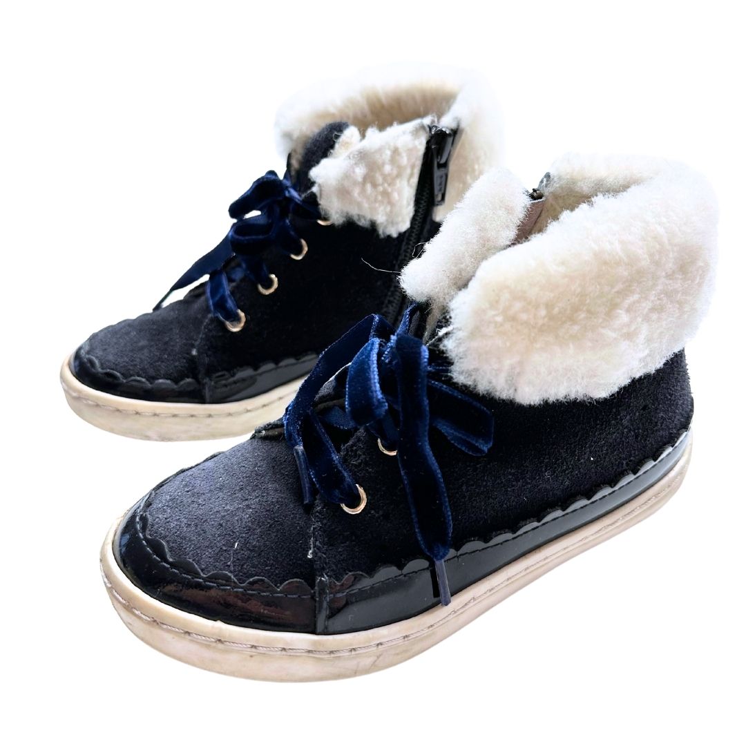 JACADI - Navy blue and white fur ankle boots - 27