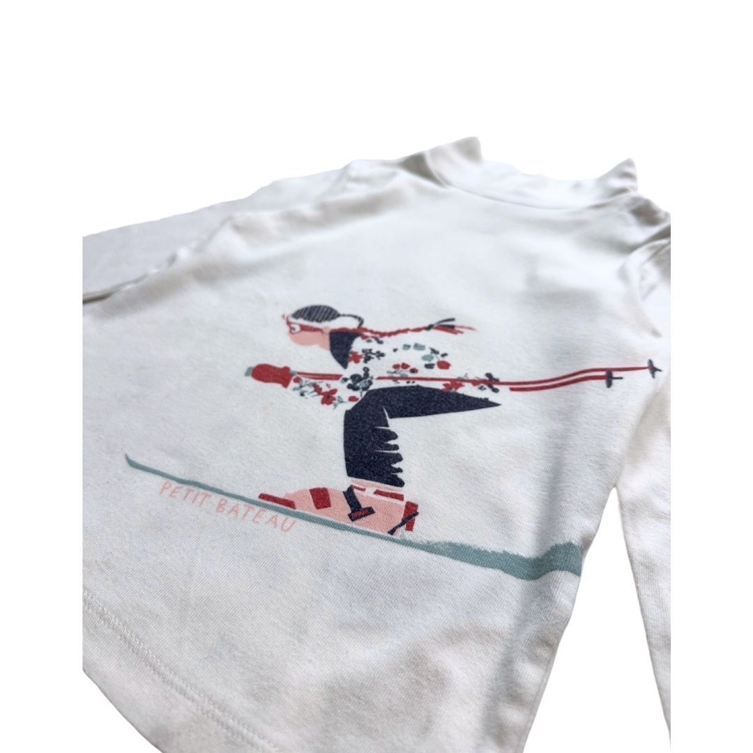 PETIT BATEAU - T-shirt à manches longues blanc avec imprimé - 5 ans