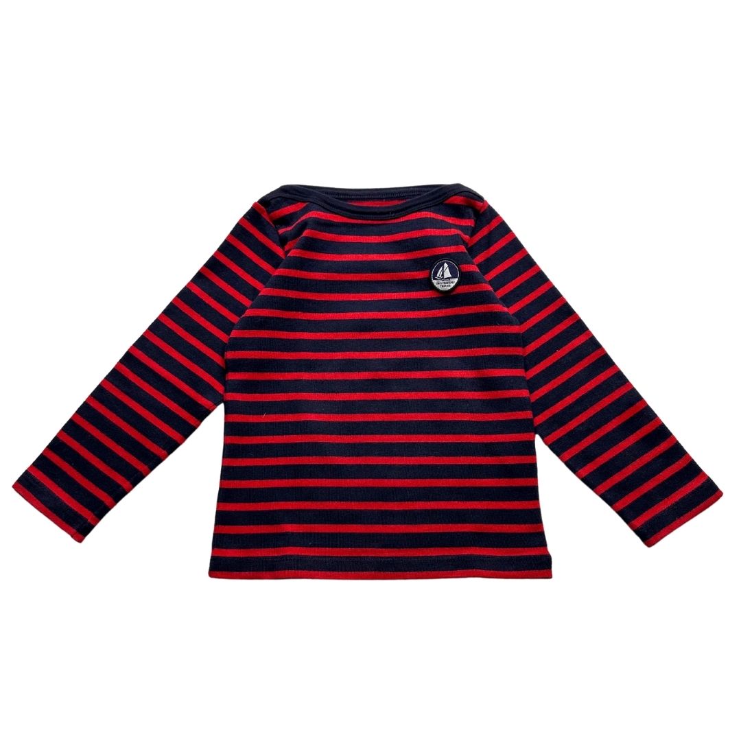 PETIT BATEAU - T-shirt à manches longues bleu et rouge - 5 ans