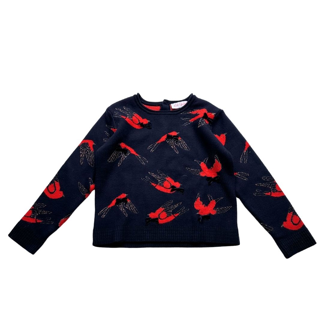 LILI GAUFRETTE - Marineblauer Pullover mit Vögeln und kleinen Schleifen - 4 Jahre