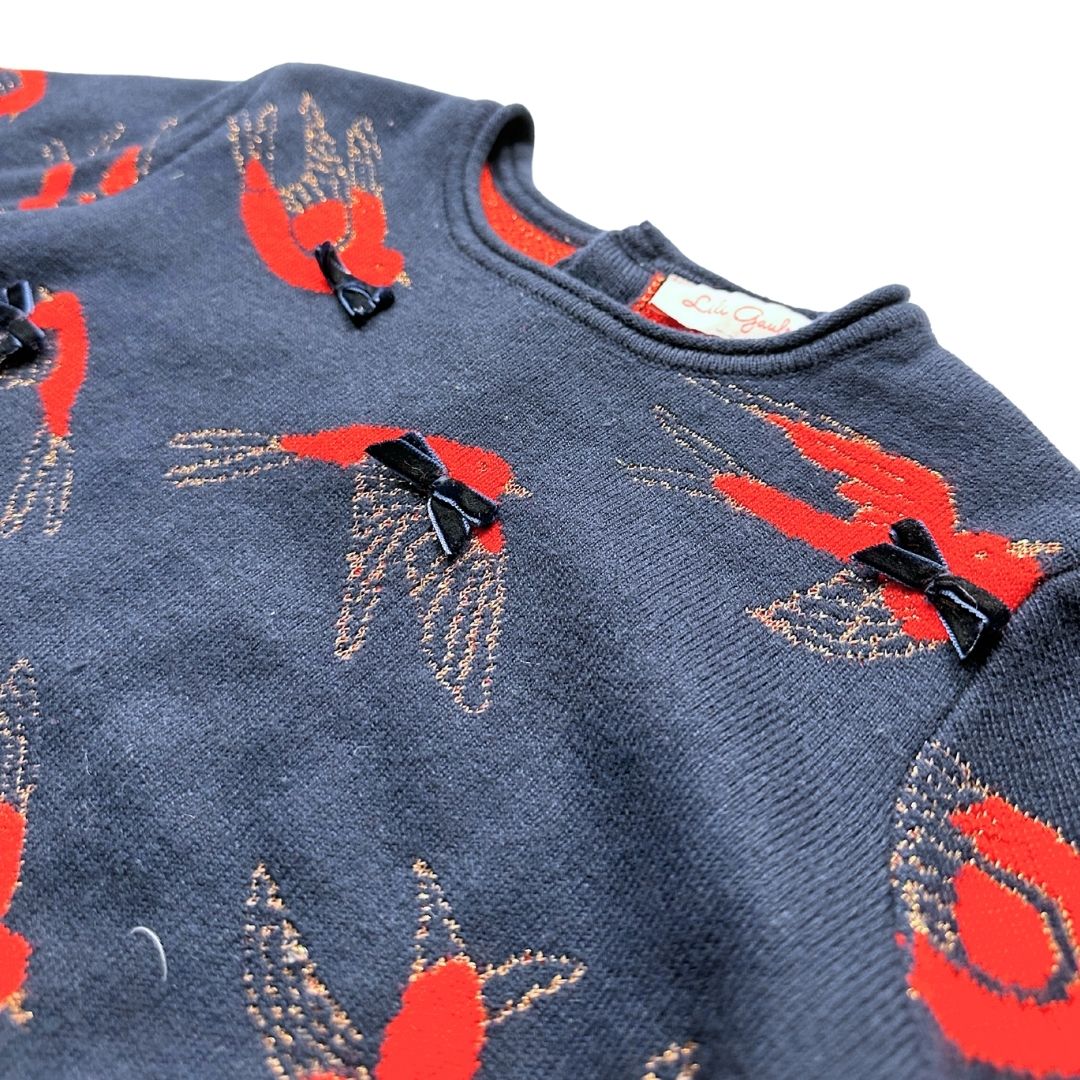 LILI GAUFRETTE - Pull bleu marine avec oiseaux et petits nœuds - 4 ans