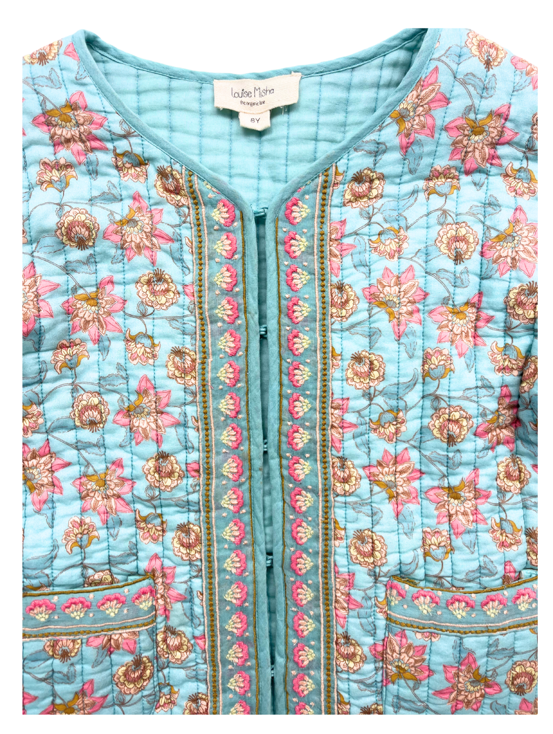 LOUISE MISHA - Veste kimono matelassé bleu à fleurs - 8 ans