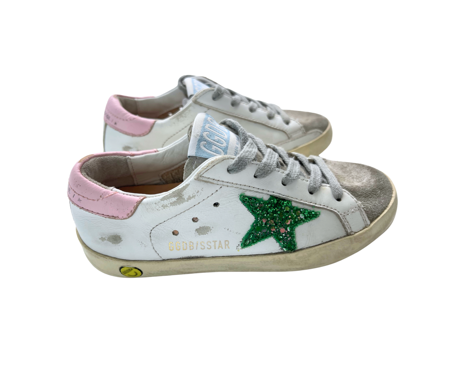 GOLDEN GOOSE - Weiße Sneaker mit grünem Glitzerstern - 29