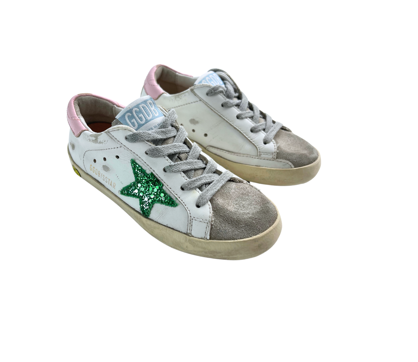 GOLDEN GOOSE - Weiße Sneaker mit grünem Glitzerstern - 29